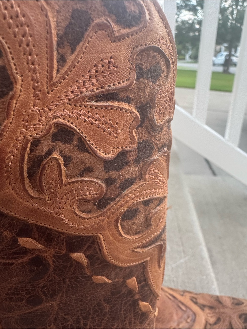 Lane Leopard Cutout Leather Cowboy Boots Brown Size 8 - Picture 5 of 13
